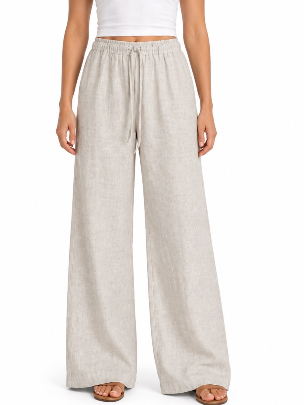 Reformation Linen Wide Leg Pants Beige Elastic Waist 100% Linen
